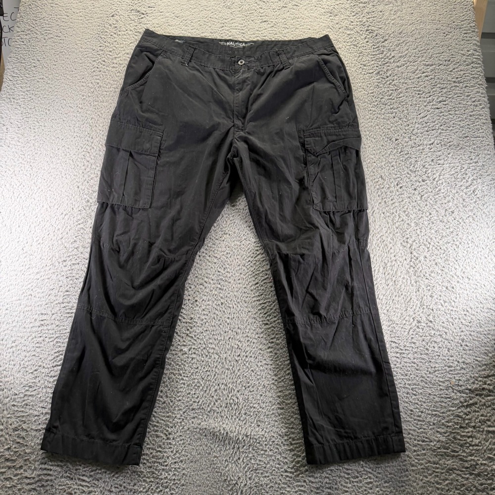 Nautica‎ Pant Mens 40x30 Black Cotton Cargo Straight Leg Slim Workwear Utility